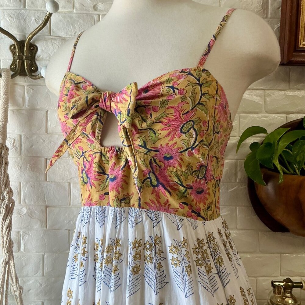 Perry Walker Collective Calli Midi Dress Pink Yellow Floral Boho Cottage - Picture 4 of 11